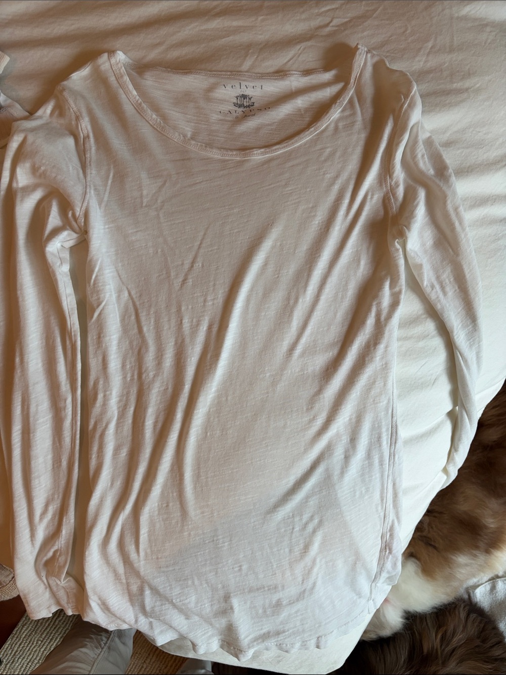 Velvet White Scoop Neck Long-Sleeve Tee
